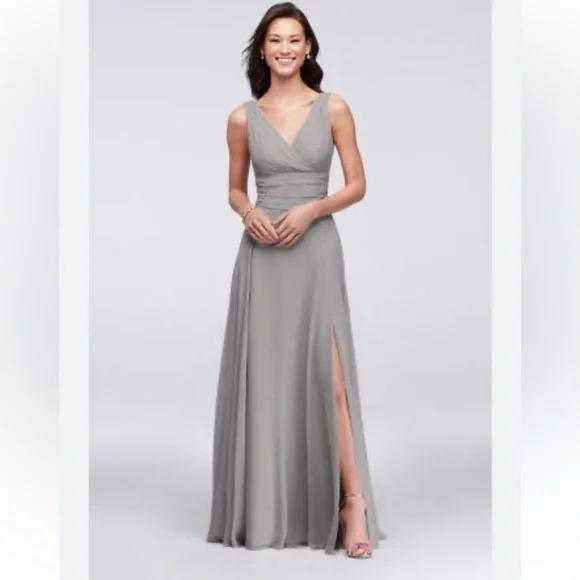 David's Bridal | Dresses | Celebrate Db Studio Mercury Long Chiffon  Surplice Tank Bridesmaid Dress Size 4 | Poshmark